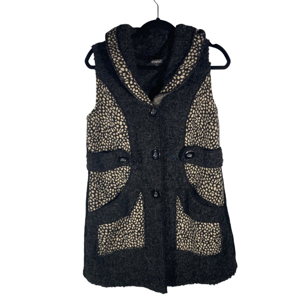 Papa textured high pile fuzzy tunic vest Wool Blend big Buttons artsy size L